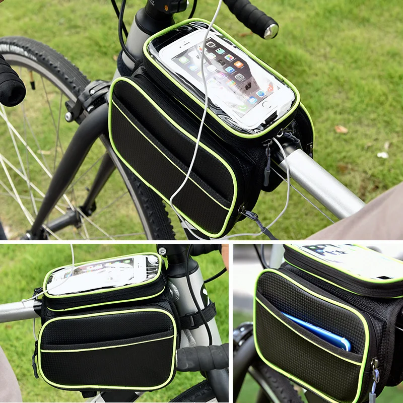 MTB Road Bike Frame Front Tube Bag Waterproof Large Capcity TPU Sensitive Touch Screen Cycling Phone Holder Bag