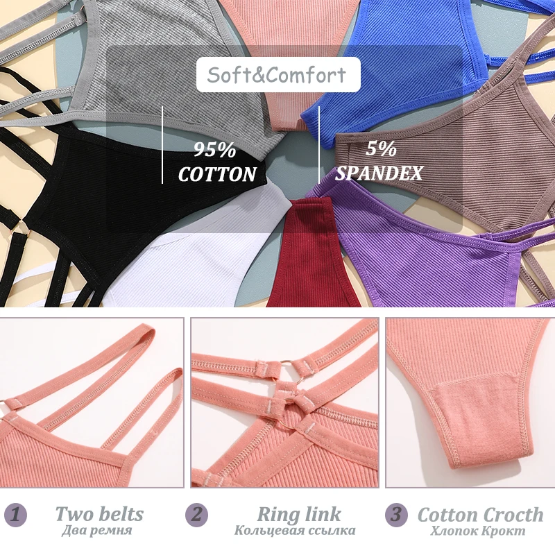 Calcinhas de algodão sexy para mulheres, dois cintos, oco fio dental, tangas respiráveis, roupa interior monocromática, lingerie feminina, S-XL, 1pc