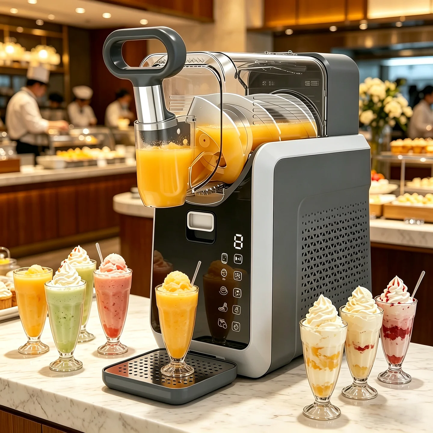 

Mini Slush & Ice Cream Maker – 4-in-1 for Home, Self-Cleaning, Ice Crusher, Smoothies & Milkshakes