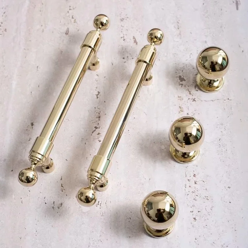 Massiver Messinggriff, Luxuriöser Kleiderschrank- und Schlafzimmerschranktürgriff, Kugelknopf, Glänzendes Gold, Schubladengriff, Möbelbeschlag 160mm