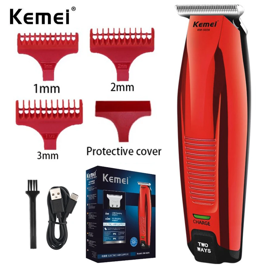 

Kemei Professional Hair Clipper Cordless 0mm Baldheaded Hair Beard Trimmer Red Color Precision Hair Cutter Haircut Machine