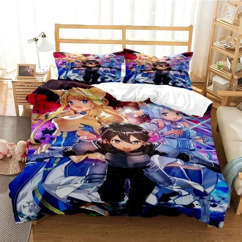 Juego de funda nórdica con dibujos de Asuna Sword Art Online, funda de almohada, juego de cama, regalo para niños, ropa de cama individual Queen King Size para niñas