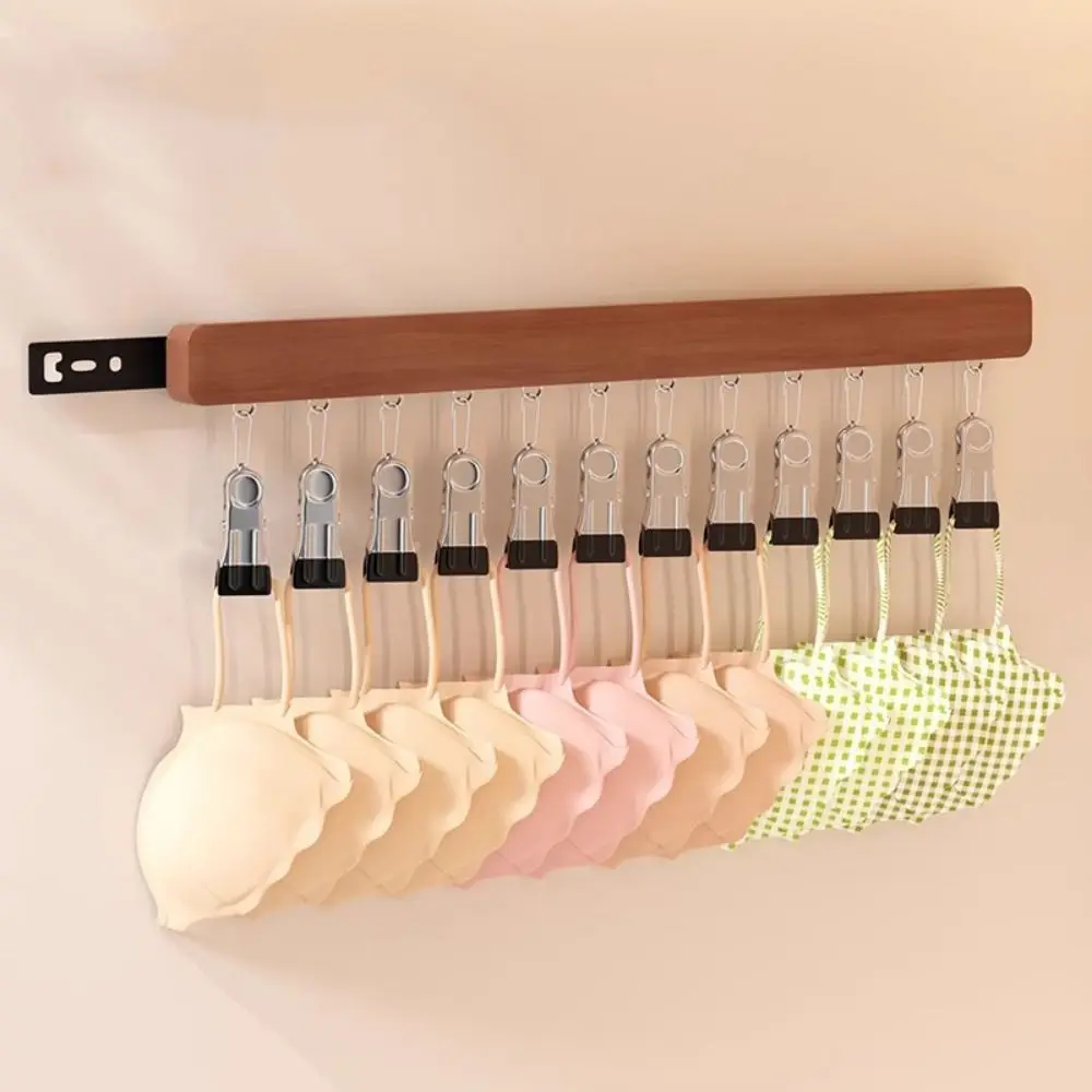 

Retractable Wall Mounted Hat Holder 8/12 Clips Punch Free Clothes Drying Rack Space Saving Large Capacity Wooden Hats Hanger