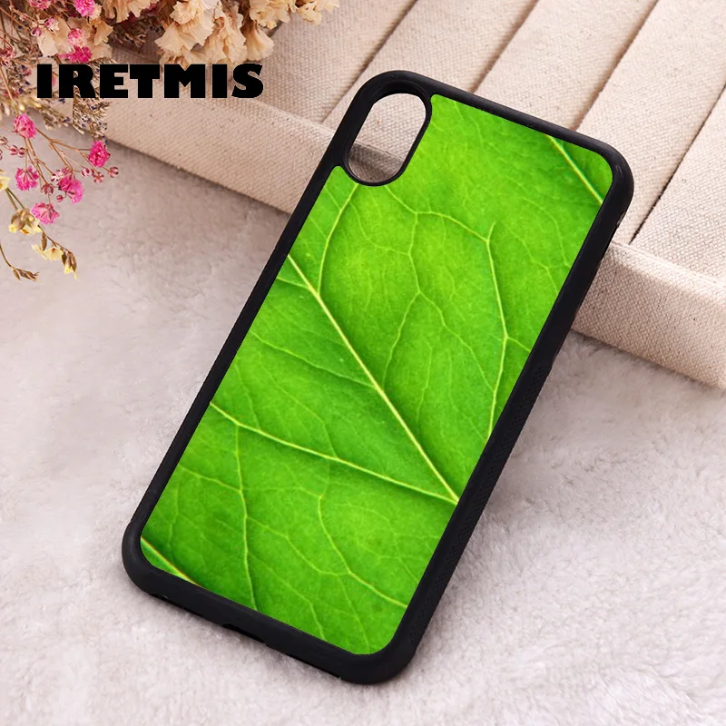 Iretmis Phone Cover Case For iPhone X XS Max XR 11 12 13 PRO MINI 14 15 16 Plus Rubber Silicone Green Cross Vein leaf