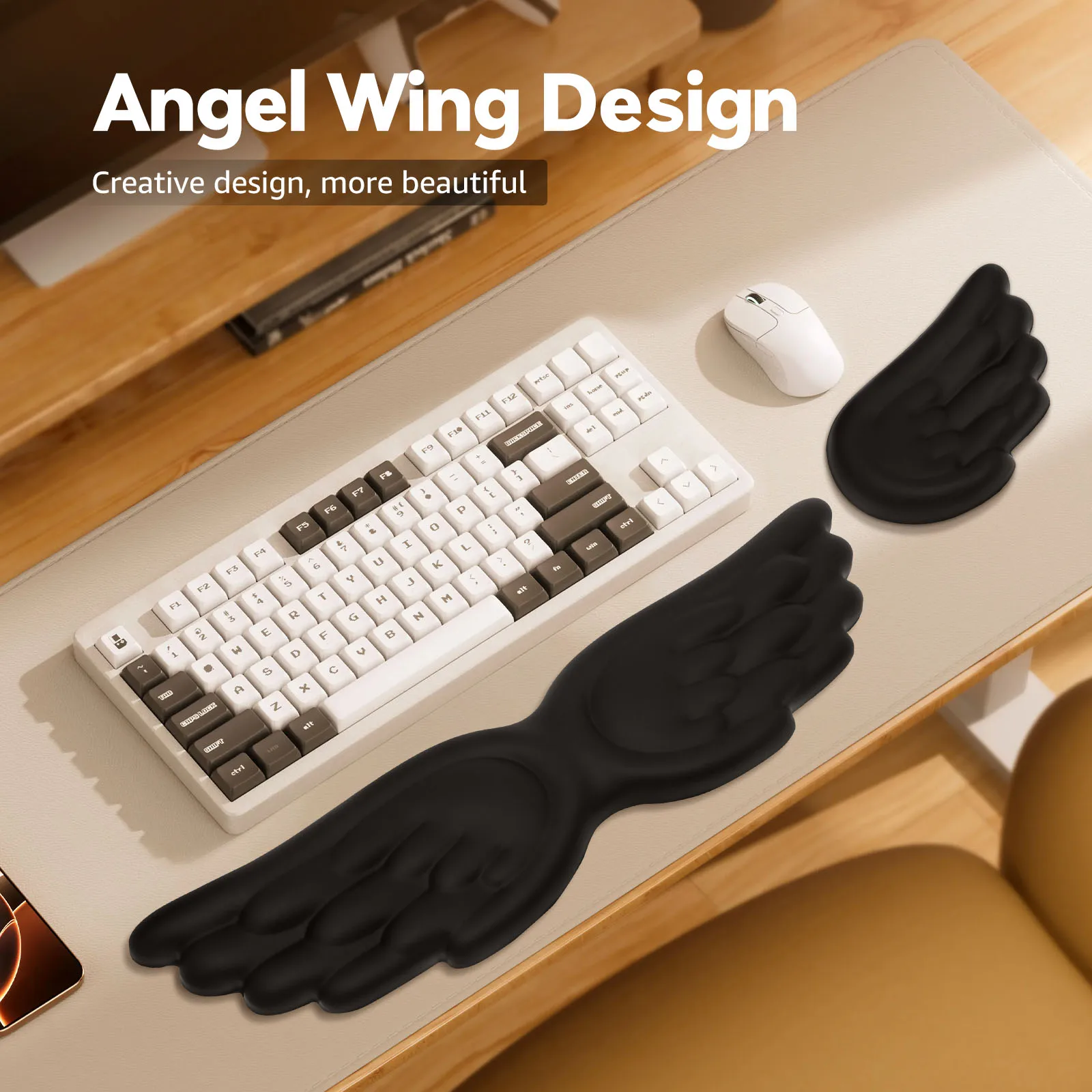 Angel Wings Shaped Keyboard Mouse Wrist Rest Memory Foam Mouse Pad Set Wrist Support Ergonomic Non-Slip For Office PC Laptop