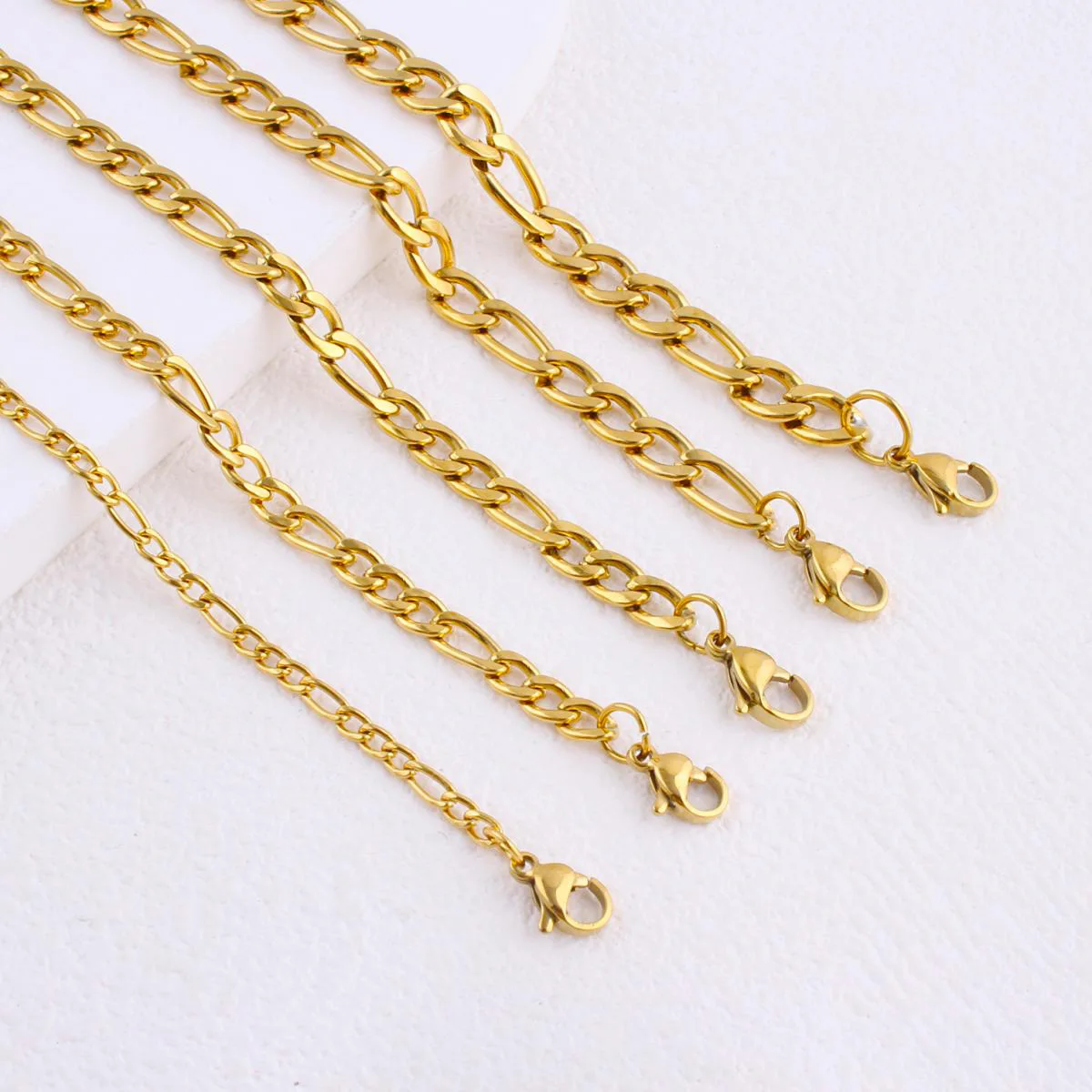 Gold Color Stainless Steel Link Figaro Chain for Pendant Necklace 5 cm Extender Chain Tail Tag DIY Jewelry Gift Neck Accessories