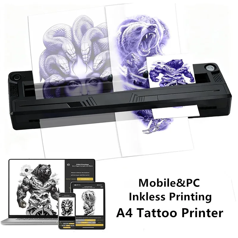 

Tattooist Wireless Mini A4 Tattoo Printer Portable Bluetooth Tattoo Stencil Printer Compatible with Android iPhone Laptop iPad