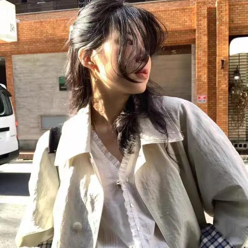 Sweet Fre Sle Button up V Ne Bubble Sve irt Baumwollmaterial Loose Fit UV-Schutz ort Sve Pure Color