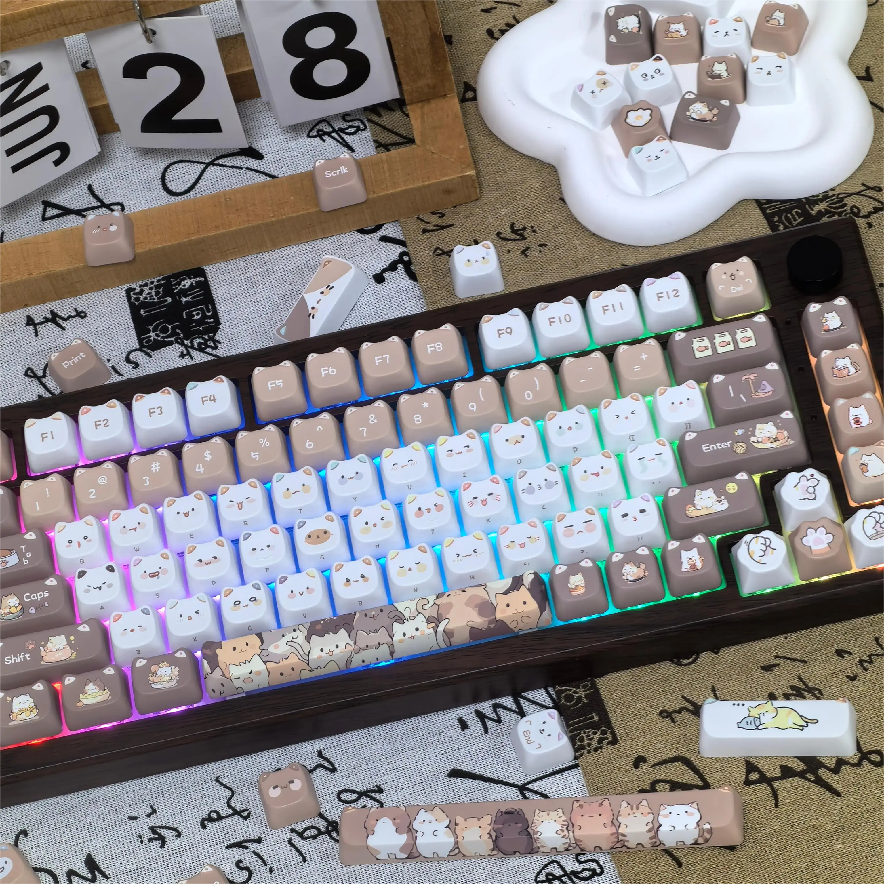 Bonito Meow Keycaps para Meninas, Kawaii Cat Head Design, Perfil MAO, Sublimação Térmica PBT, Teclado Mecânico DIY, Presente