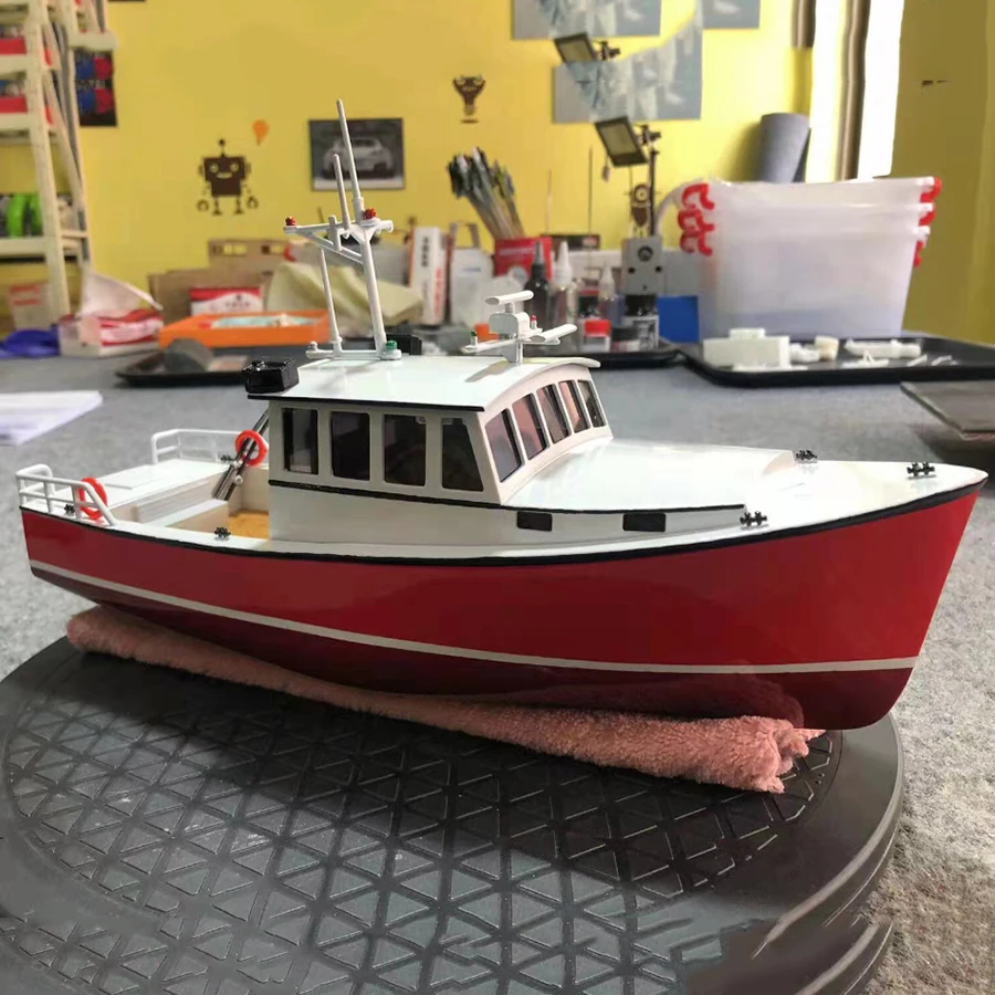 Barco rc 1/32 de 46cm, motor único, controle remoto, barco de pesca, resina, peça única, kit de modelo de barco rc, brinquedo adulto