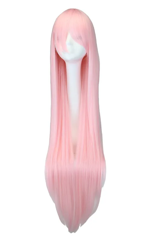 Anime Zero Two Pink Cosplay Wig 02 Light Pink Wig with Bangs Cosplay Wig 100Cm Long Straight Black Hair Wigs