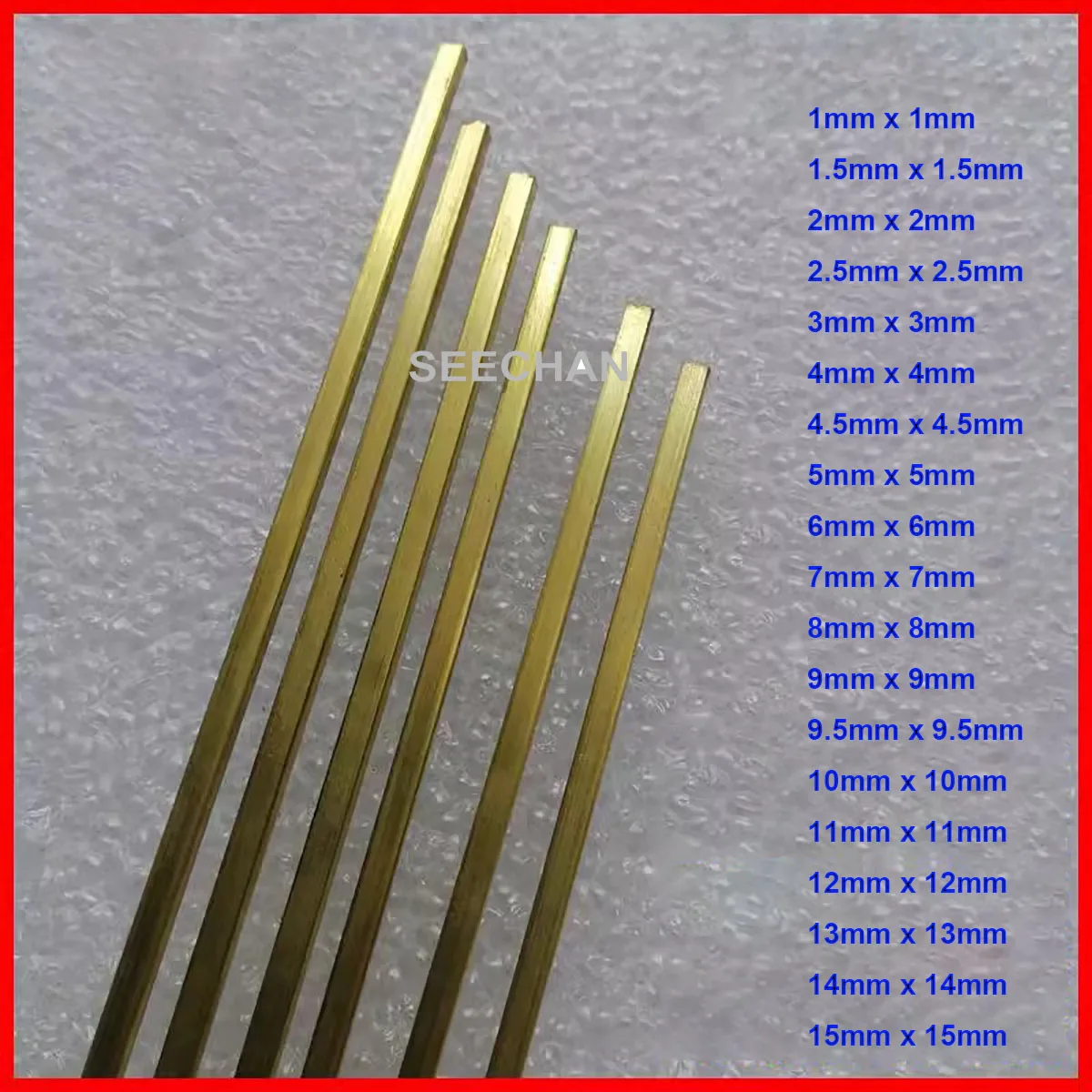 Length 500mm Brass Square Stick Thin Rod Solid Bar 1/1.5/2/2.5/3/4/4.5/5/6/7/8/9/9.5/10/11/12/13/14/15mm