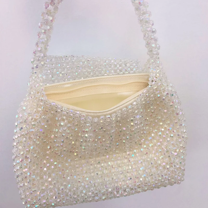 Customized Crystal Bag New Fashion Ins Acrylic Phantom Transparent Beaded Knitted Ladies Handbag Summer Sweet Girls Women's Bags