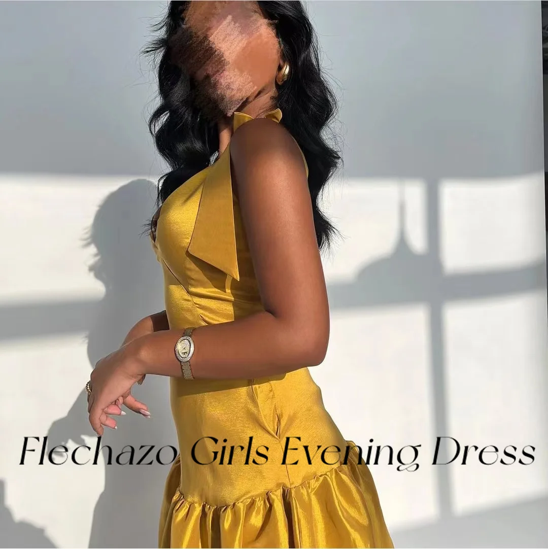 Flechazo Golden Summer Evening Dresses V Neck Sleeveless Knee-Length Simple Party Daily Dress For Women 2024 فساتين السهرة