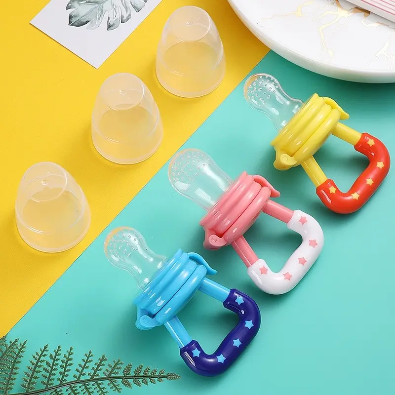 3 PCS Colour Newborn Food Feeder With Spoon Silicone Nibbler Pacifier Fruit Feeder Baby Feeding