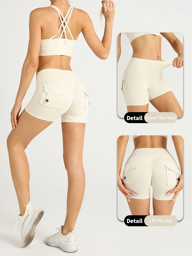 High Waist Pocket Sexy Butt Yoga Shorts Leggings Quick dry breathable Tights Sports Gym Workout Cycling Outdoor sports Shorts