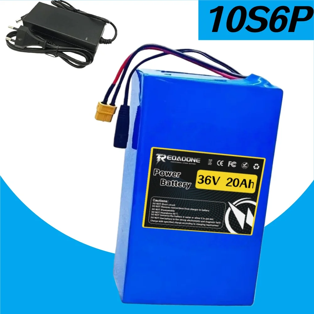 36V 20Ah 10S6P 18650 Li-ion Battery Pack High Power Built-in BMS Rechargeable Lithium Battery for Scooter/Bicy Batteria.