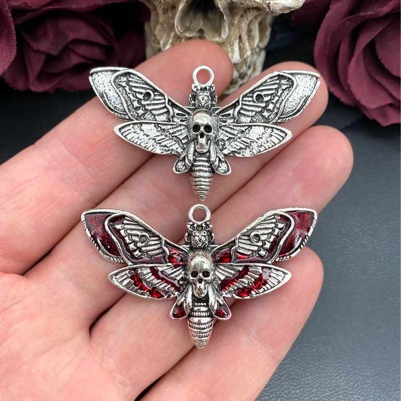 4pcs 53*32mm Gothic Death Blood Moth Charms Skull Moth Charms Pendant Designer Charms Fit Jewelry Making DIY Jewelry Findings