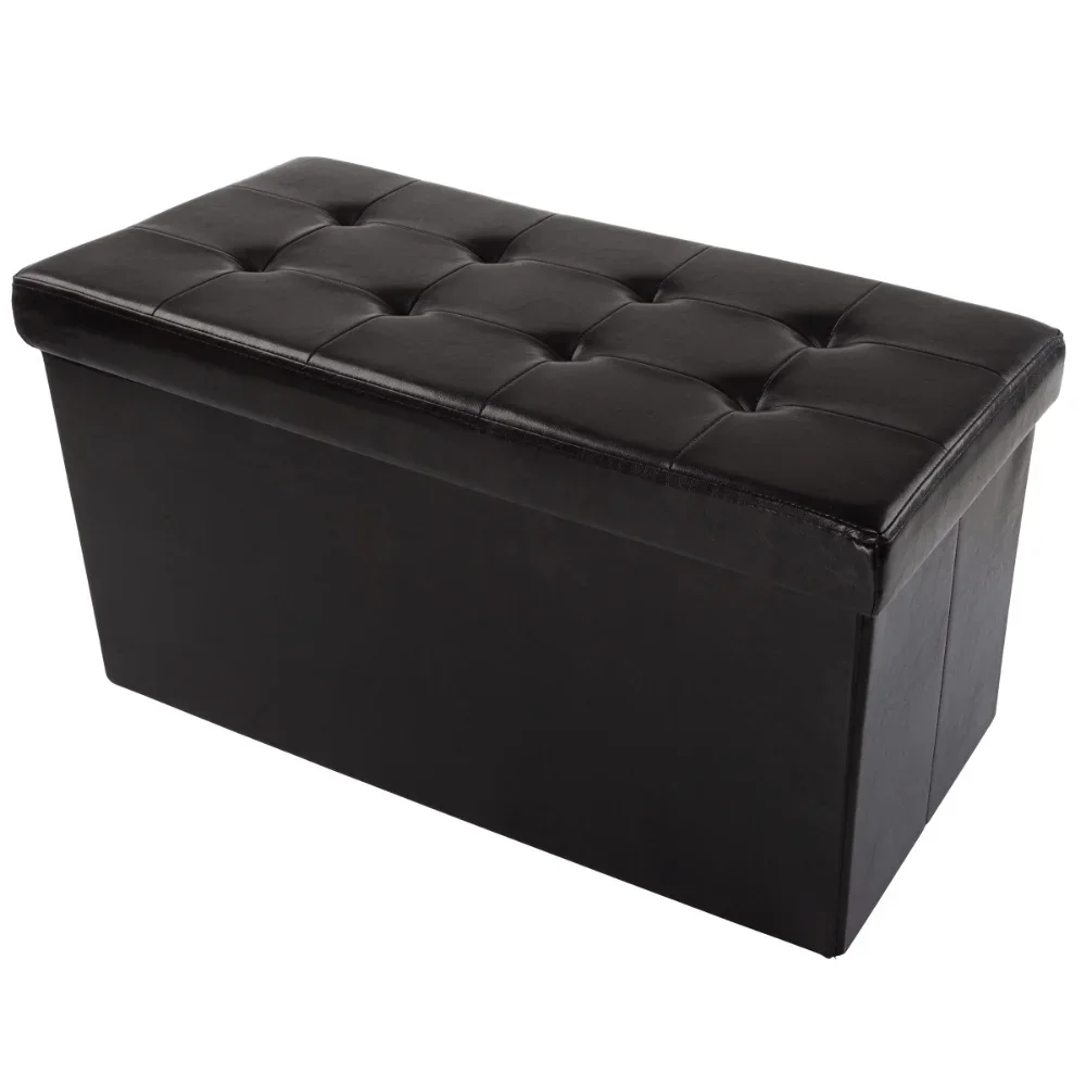 

NEW Lavish Home Faux Leather Folding Storage Ottoman with Padded Lid (Black)