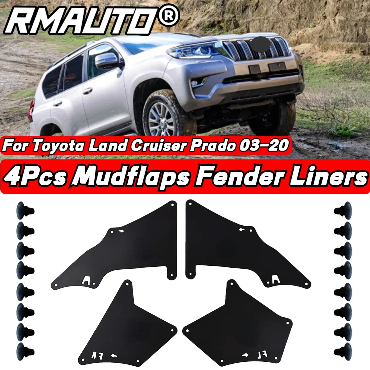 RMAUTO Mud Flaps For Toyota Land Cruiser Prado 03-20 Splash Guards Mudflap Fender Liner Shield 5388635020 5373535150 5373635150