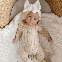 Baby 0-24M Winter Fall Baby Romper Newborn Infant Baby Boy Girl Knit Clothes Warm Long Sleeve Ruffle Jumpsuit Soft Kint Clothing