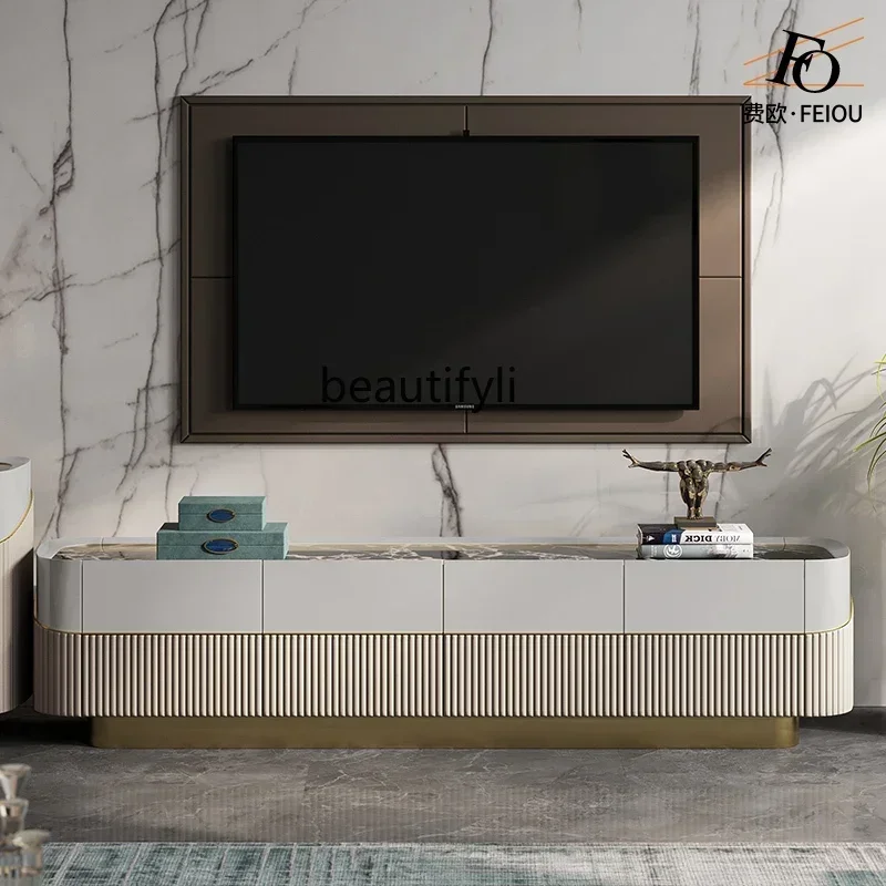 

Light luxury TV cabinet natural marble living room senior designer paint coffee table combination