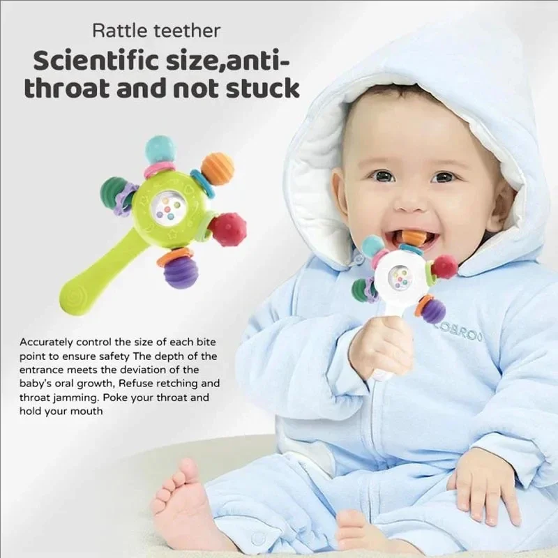 Giocattoli per lo sviluppo del massaggiagengive in silicone per bambini 0 6 12 mesi Dentizione con sonaglio sensoriale per giocattoli con impugnatura per bambini Giochi educativi