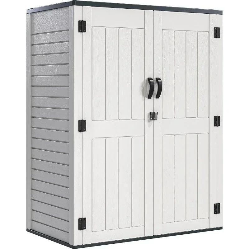 Vertical Outdoor Storage Shed, Lockable Resin Waterproof Tall Storage Cabinet for Patio Furniture