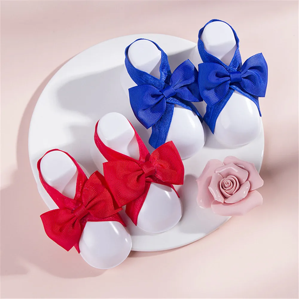 0-1Y Newborn Bowknot Barefoot Sandals Girl Baby Feet Flower Ribbon Toddler Solid Color Bow Feet With DIY Foot Decor Photo Props