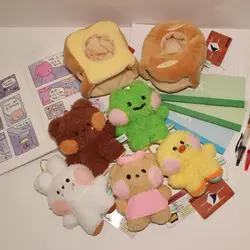 Bread Series Cartoon Plush Doll Kawaii Multicolor Frog Duck Bag Ornament Stuffed Keychain Hanging Fluffy Animal Pendant