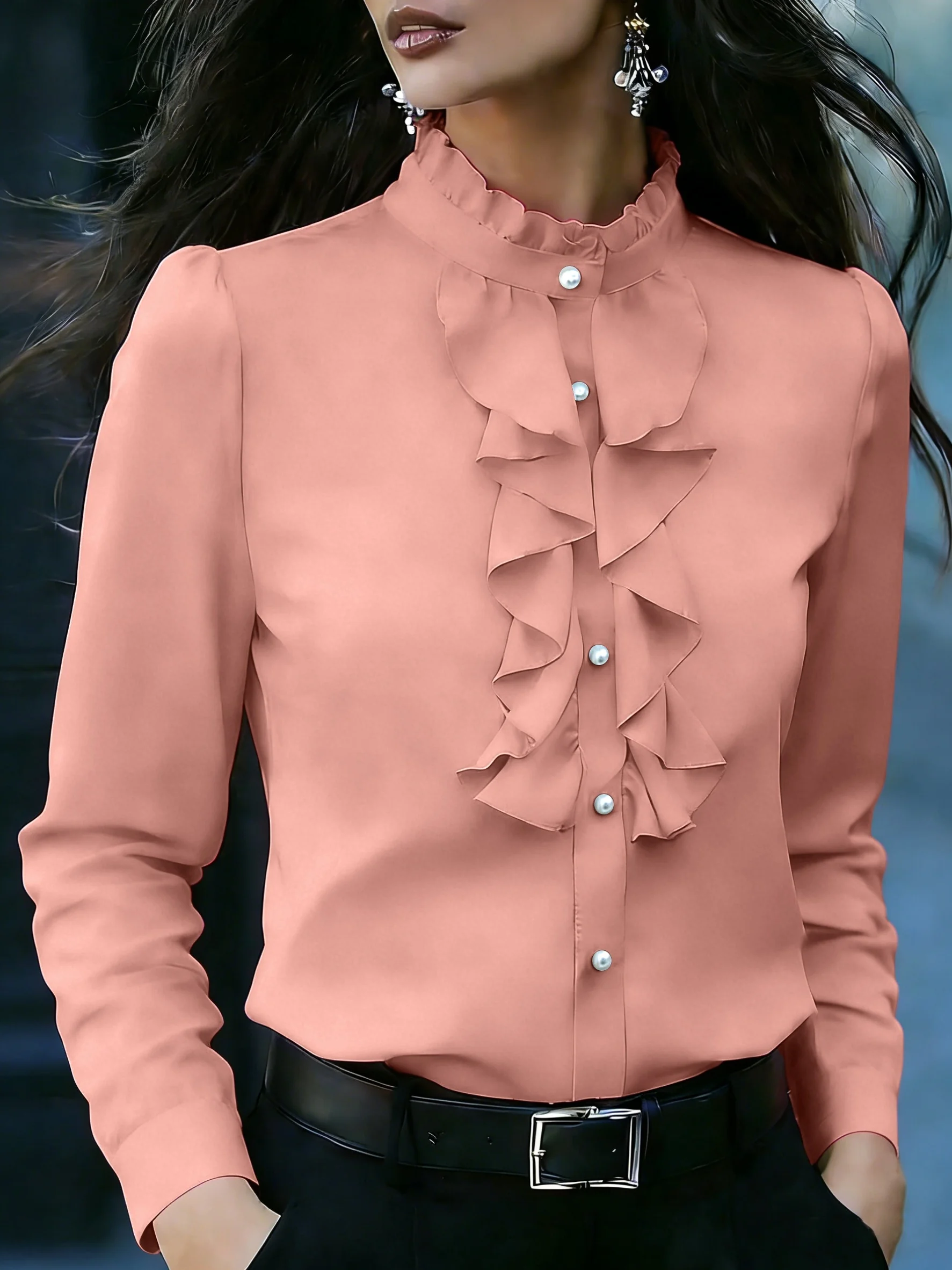 

Элегантная женская блузка свободного кроя с длинным рукавом для повседневной носки и отдыха