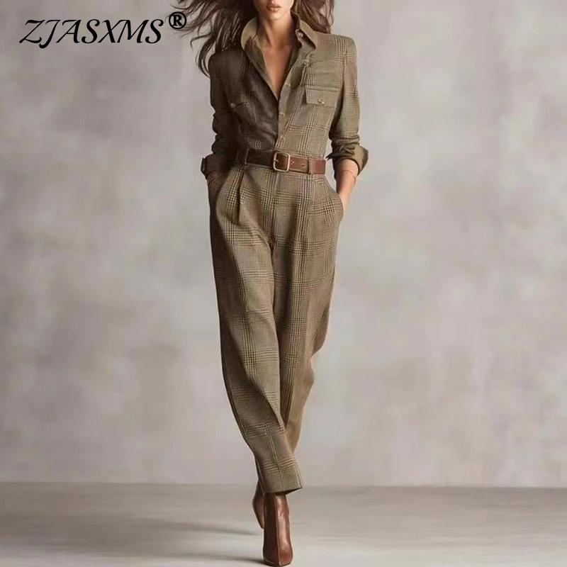 أنيقة زر التلبيب قميص حللا امرأة خمر منقوشة طباعة جيب ضئيلة وزرة الخريف طويلة الأكمام الملابس النسائية داخلية