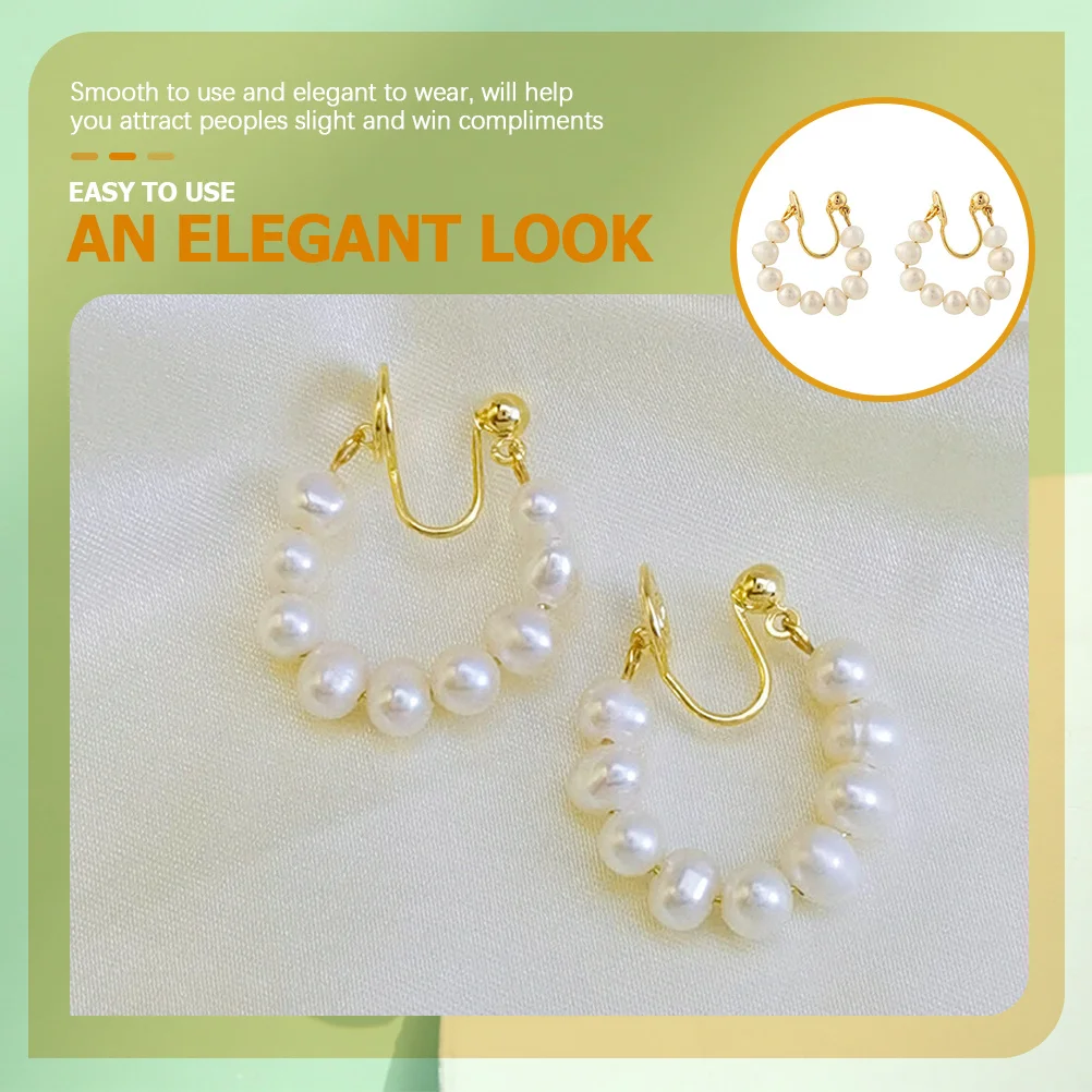

1 Pair Pearl Clip On Earrings For Women Non Pierced Ear Cuffs Lightweight Elegant Fashion Jewelry Gift For Girls Teens