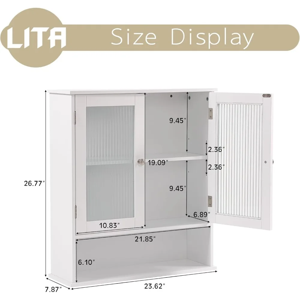 خزانة تخزين فوق المرحاض بأبواب زجاجية، وأرفف قابلة للتعديل، وخزانة طبية موفرة للمساحة لجدار الحمام #3