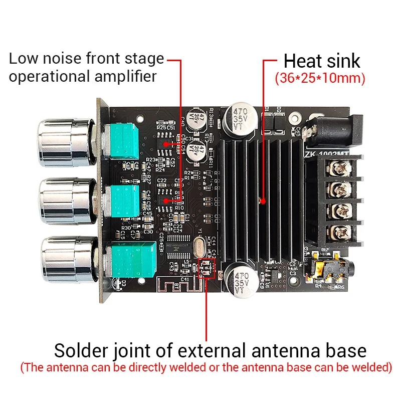 블루투스 5.0 하이파이 2.0 채널 파워 오디오 스테레오 앰프 보드 모듈, 100W + 100W 트레블 베이스 노트 튜닝 앰프 ZK-1002MT