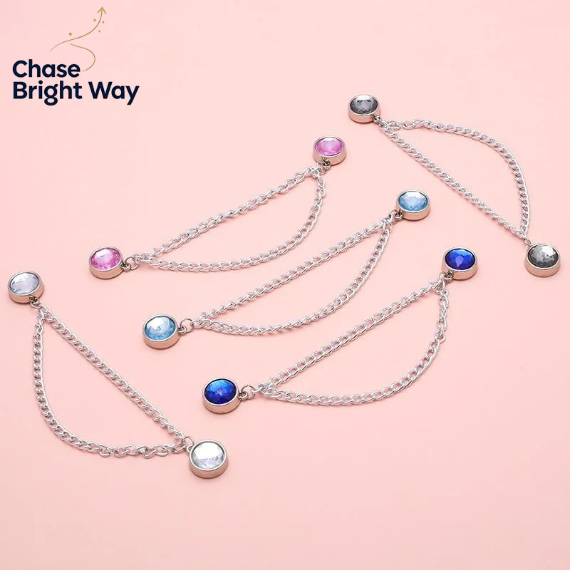 Rhinestone Magnetic Waist Cinch Clips 2 Pcs Adjustable Chain Decorative Waist Tightener for Girls Dress Jeans Gift