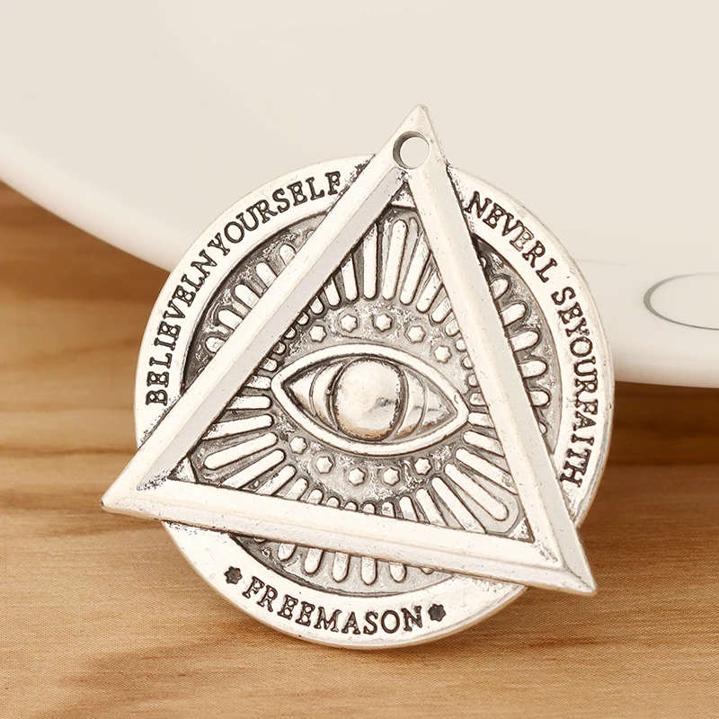 

5 Pieces Antique Silver Color Demon Eye Triangle Round Charms Pendants for DIY Necklace Jewellery Making Accessories 39x34mm