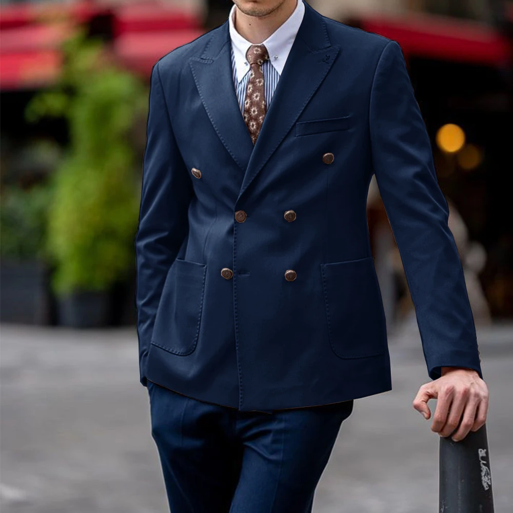 Men Suit Jacket Double Breasted Slim Fit Stylish Casual Blazer Elegant Formal Coat Comfortable Business Attire Trendy Mens Outer