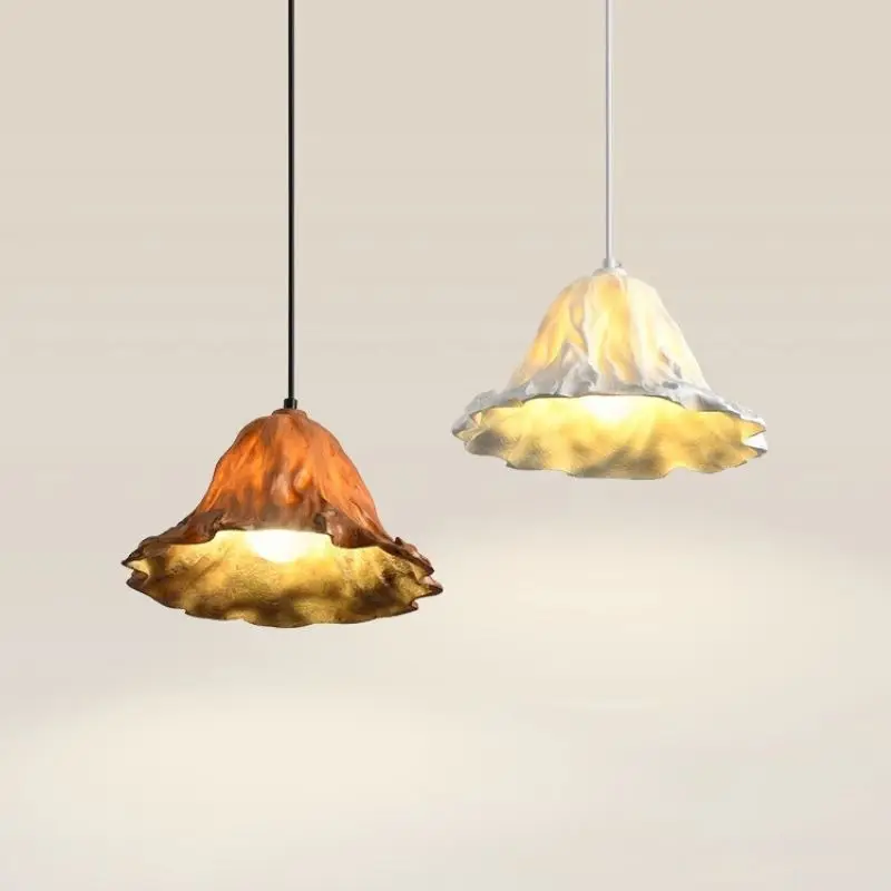 Nordic Creative Lotus Leaf Resin Chandelier Vintage Nostalgia Hanging Lamp for Bedroom Dining Room Bar Study LED Lights Fixture