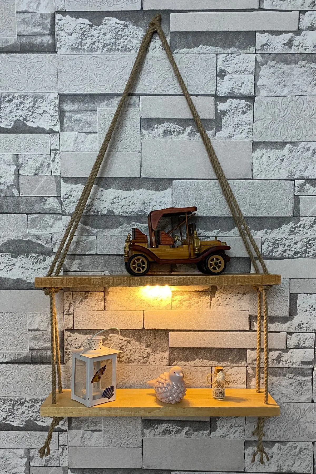 Rak Kayu Bercahaya Ganda Dua Mata Buatan Tangan Dekoratif, Sistematisasi Cahaya, Dekorasi Ruang Estetika Kayu Alami, Rumah Iskandinav