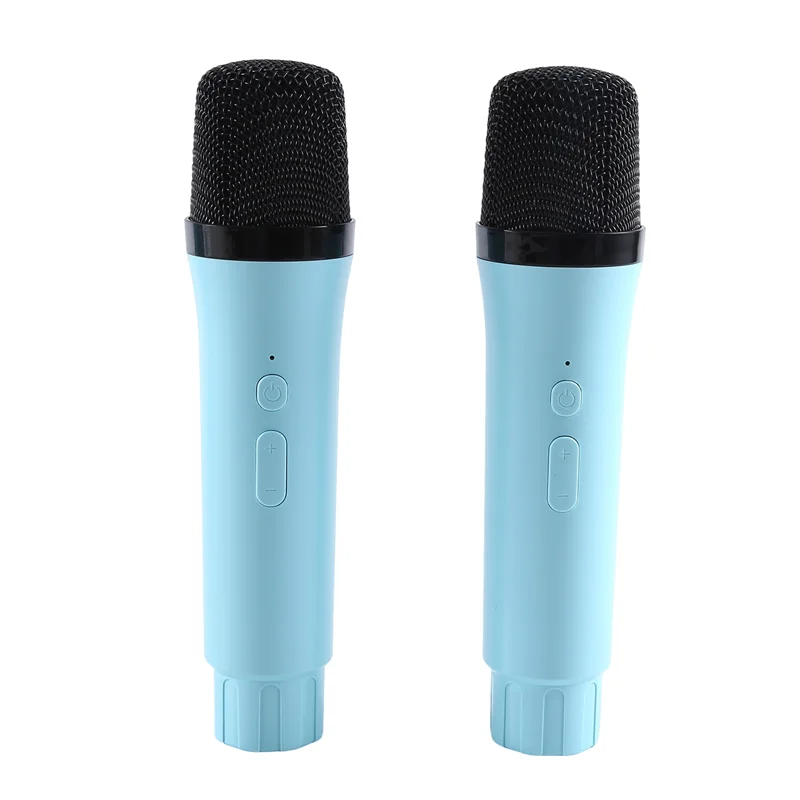 AY14 -Mini Karaoke Machine, Portable Bluetooth Speaker Set With 2 Wireless Microphone With LED Lights (Blue) Easy Install