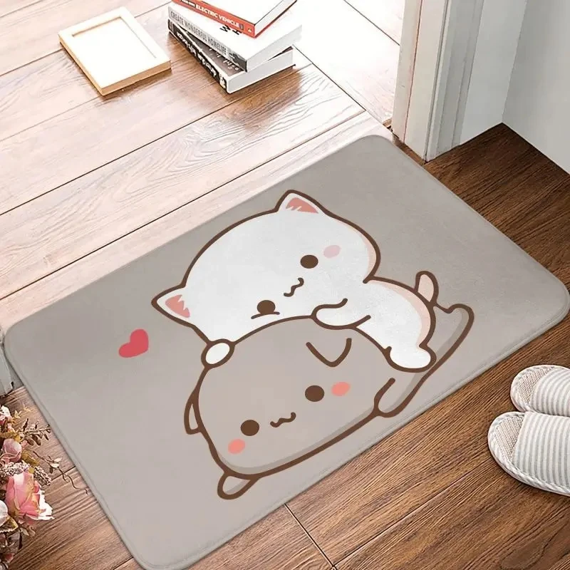 Mochi Cat Peach and Goma Front Floor Door Entrance Mat Outdoor Kitchen Bath Doormat Toilet Carpet Rug