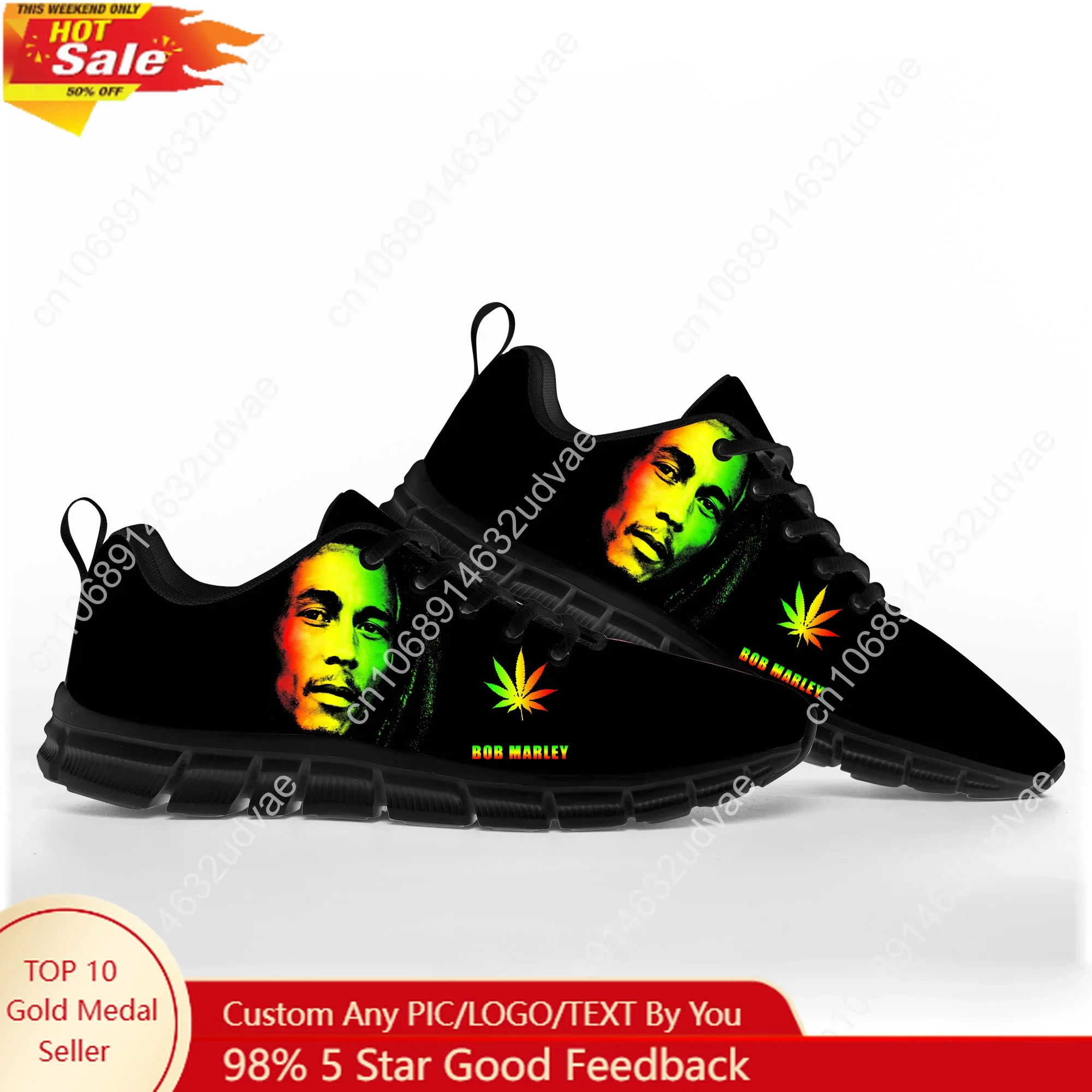 

Bob Marley Reggae Rasta Sports Shoes Men Women Teenager Sneakers Footwear Casual Custom Couple Shoes Black