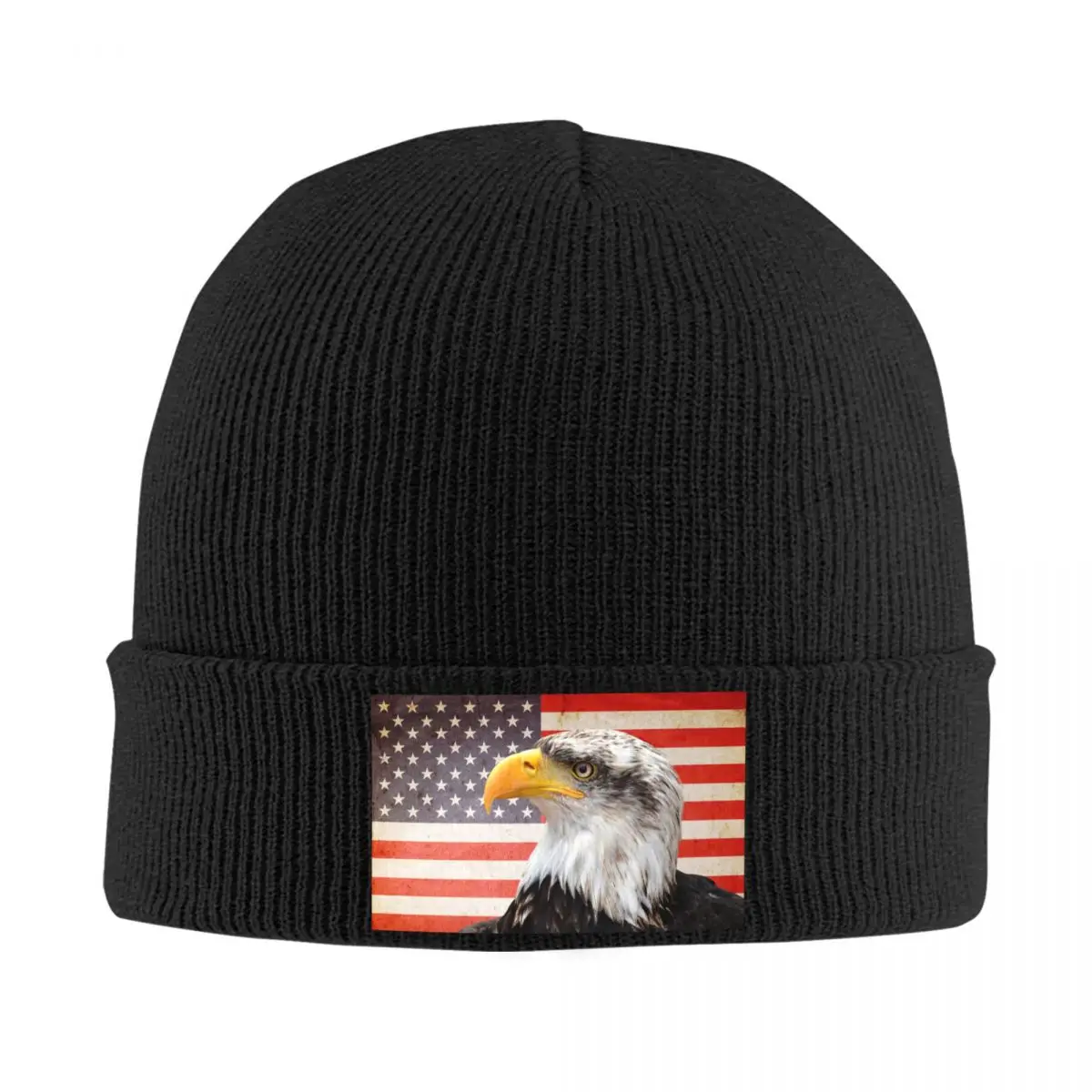 Custom American Bald Eagle On American Flag Beanie Cap Unisex Winter Warm Bonnet Femme Knit Hat Hip Hop Skullies Beanies Caps