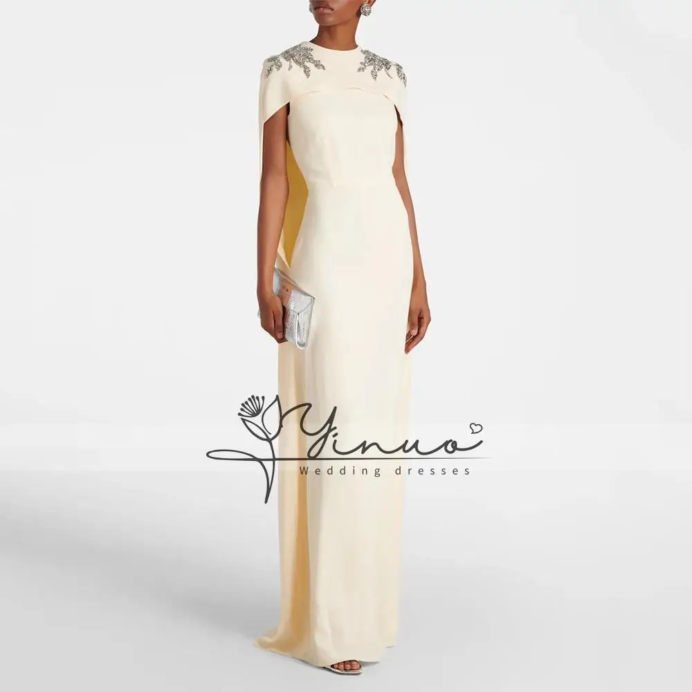 customized Evening Gown For Wedding Sheath Formal Party Dress Short Sleeves Saudi Dress Floor Length Beading Prom Dress With Flo