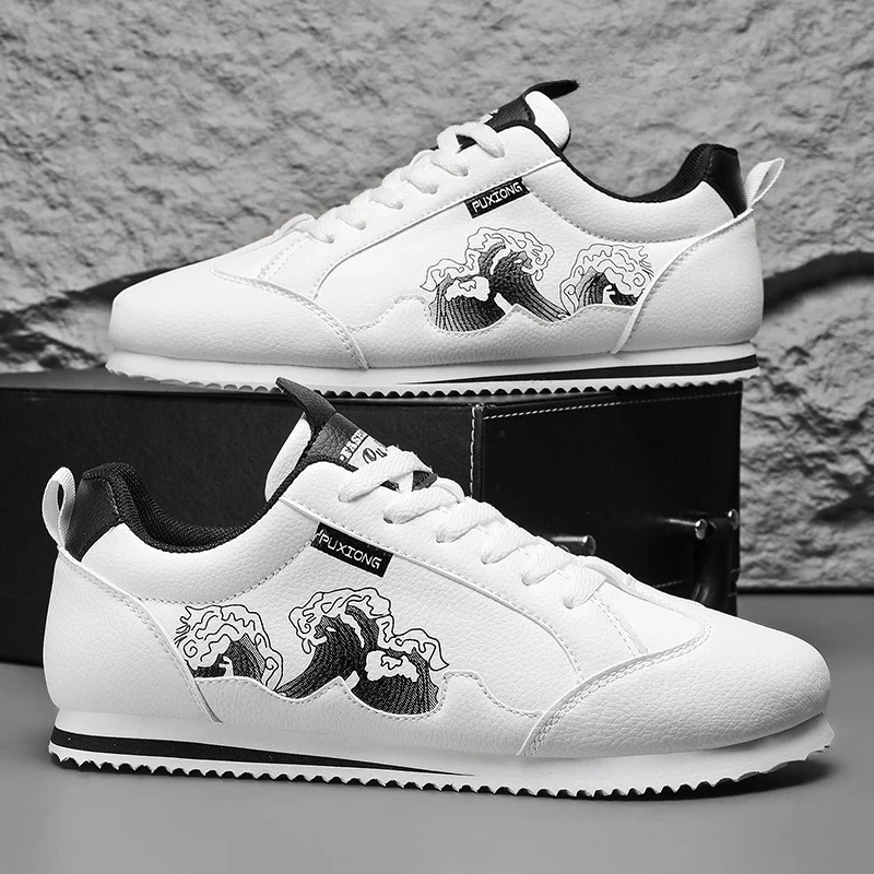 

Кроссовки, повседневные мужские дизайнерские кроссовки в стиле ретро, модные кожаные туфли на плоской подошве, трендовые легко подходящие белые туфли