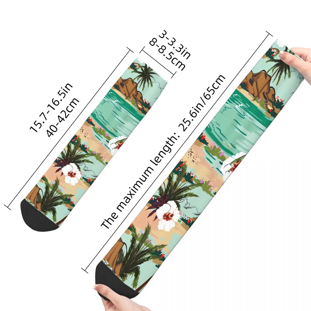 Happy Men's Socks Bright Summer Hawaii Seamless Island Vintage Tropics Pattern Harajuku Novelty Crew Sock Gift Pattern Printed