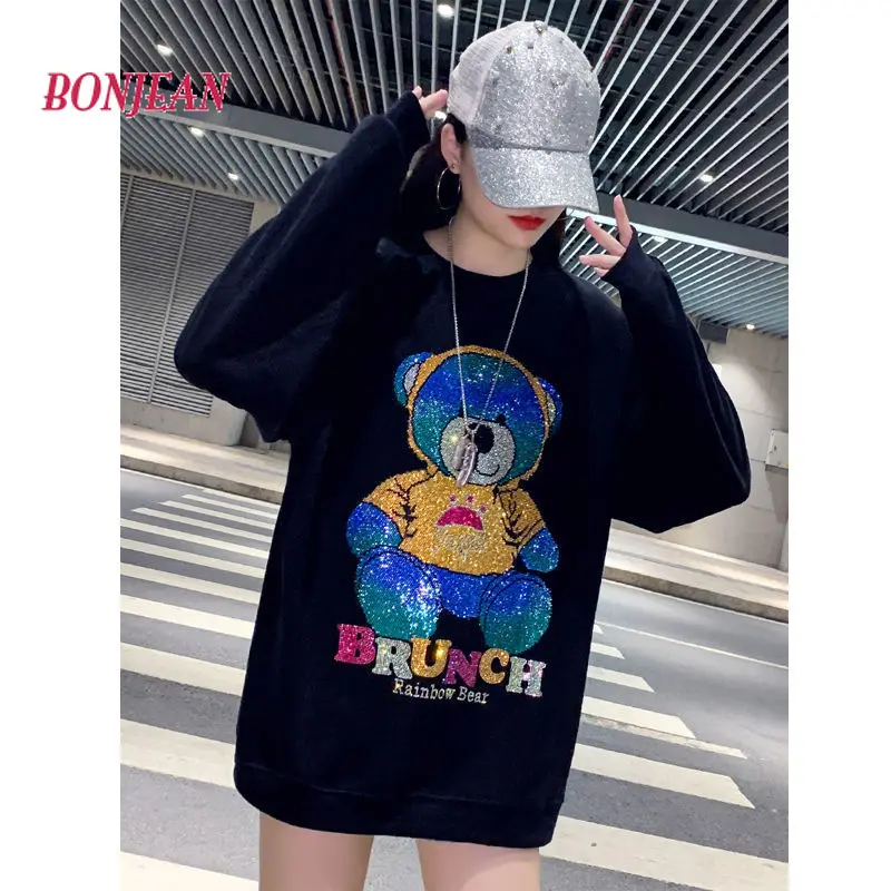 Y2K Oversized 2022 Bleading Bear Cartoon Korean Plus Size 4XL Kawaii Hoodie Women\'s Autumn and Winter Loose Harajuku Top