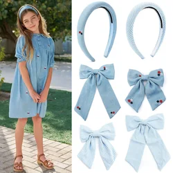 Fashion stripe  pattern Girls Headband Fashion Hairband denim Elegant  Hairbow  Hair Accessories Elegant Headband bow clip