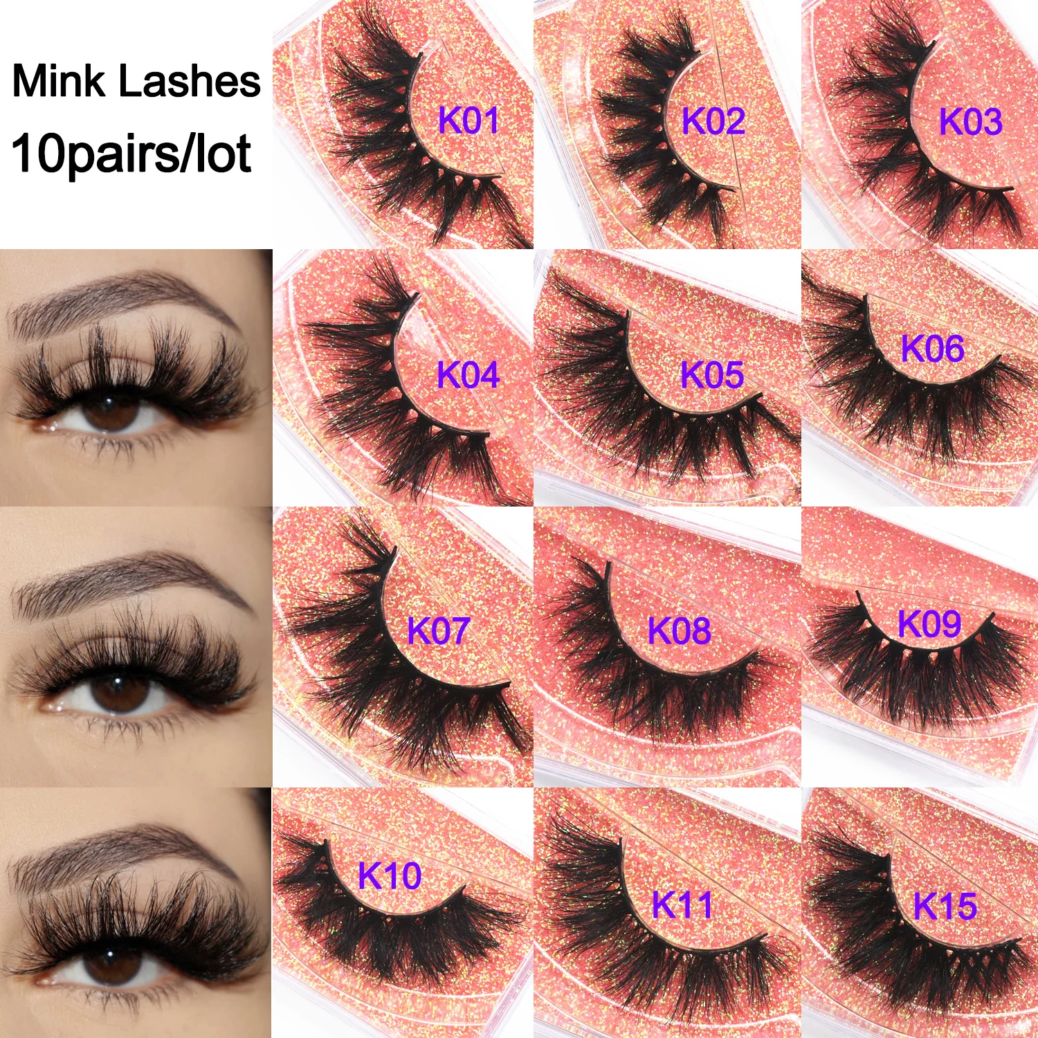 10pairs/lot Mink False Eyelashes Wispy Luxury Lashes Reusable Fluffy Fake Eyelashes 20mm Makeup Lashes 3D Mink Lashes Extension